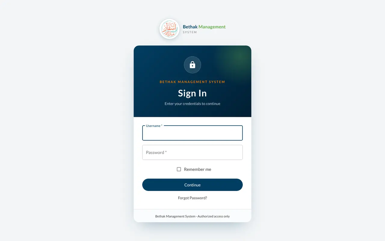 Bethak Management System website homepage