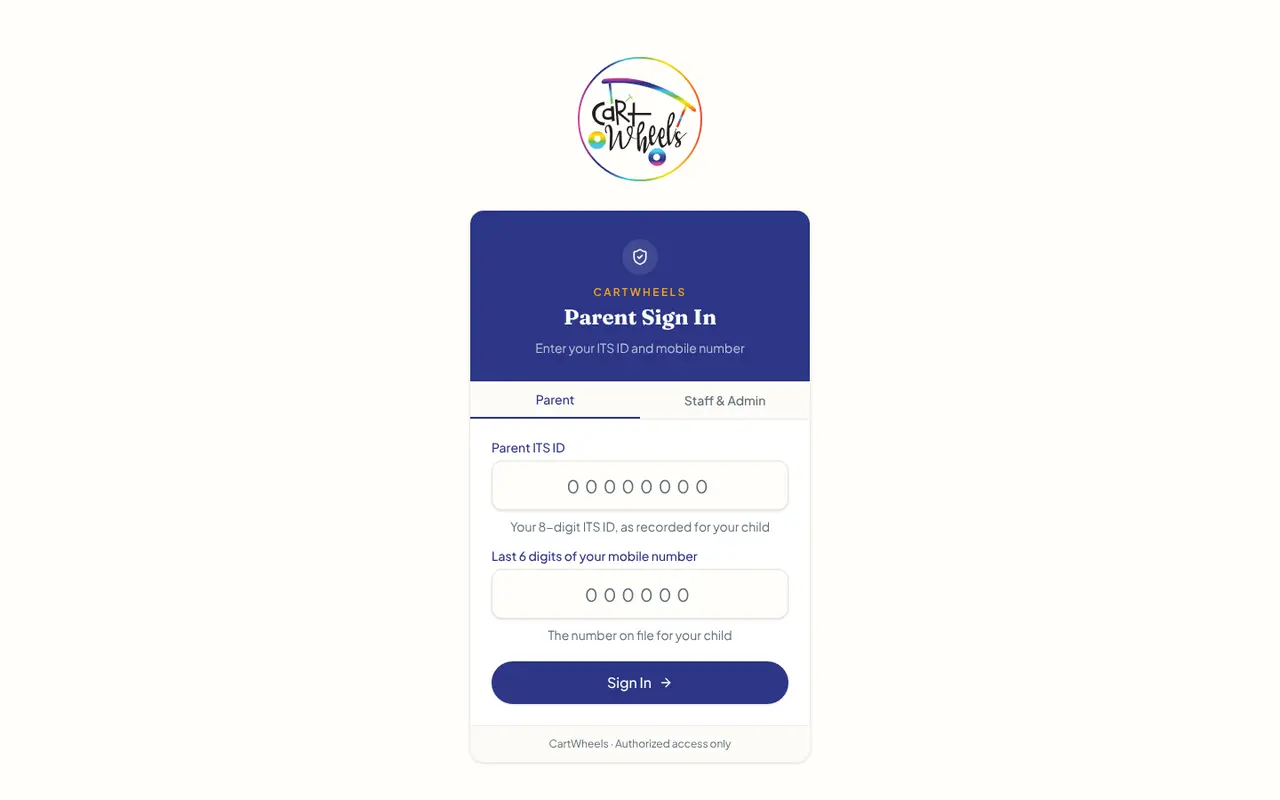 CartWheels Camp System website homepage