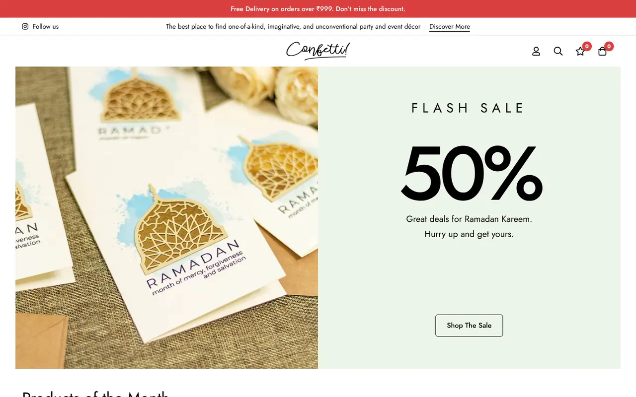 Confetti website homepage
