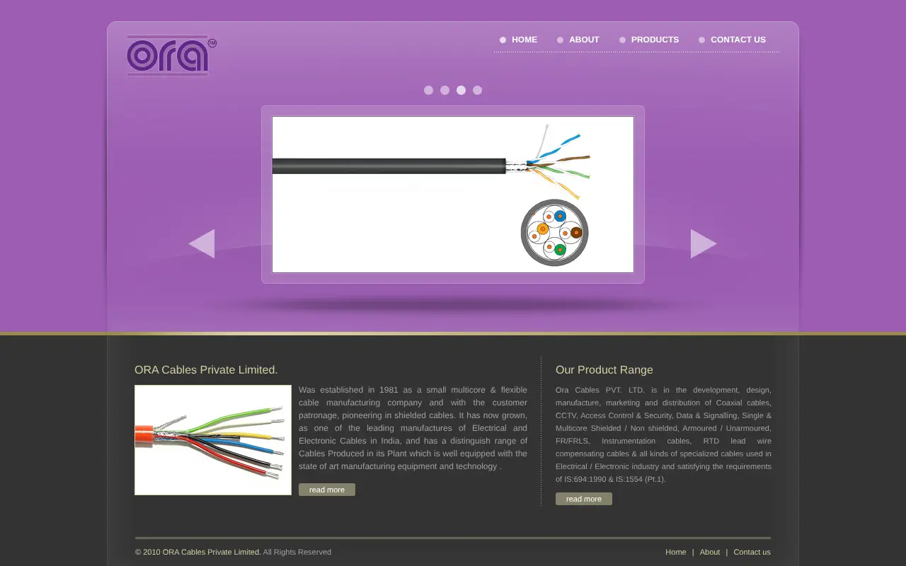 ORA Cables website homepage
