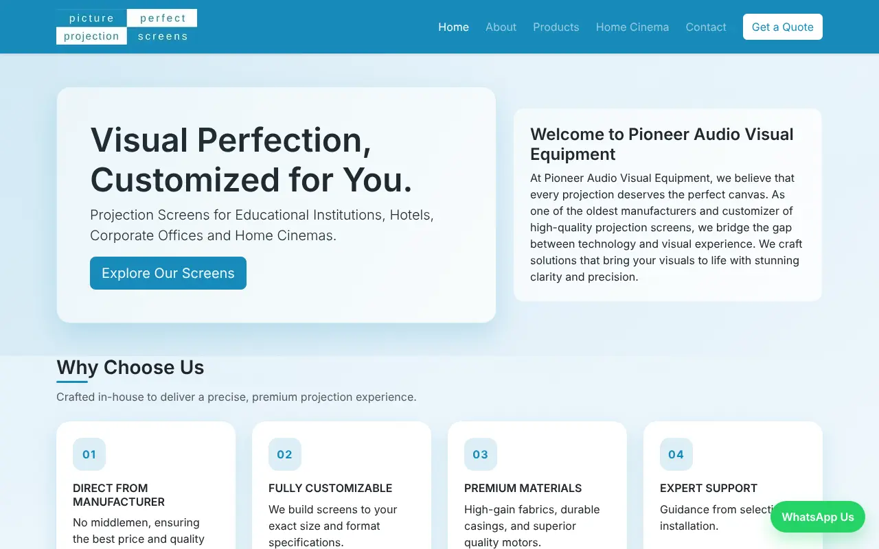 Picture Perfect Screens website homepage